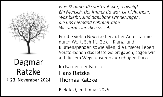 Traueranzeige von Dagmar Ratzke von Neue Westfälische