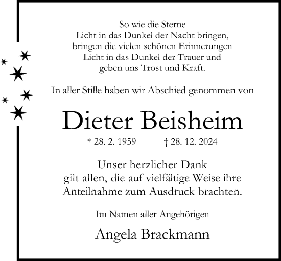 Traueranzeige von Dieter Beisheim von Neue Westfälische und Westfalen-Blatt