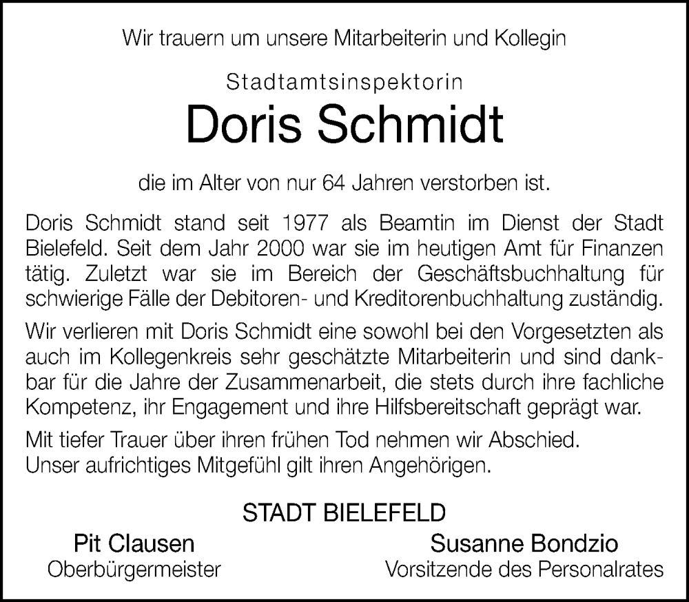  Traueranzeige für Doris Schmidt vom 18.01.2025 aus Neue Westfälische und Westfalen-Blatt
