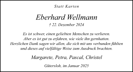 Traueranzeige von Eberhard Wellmann von Neue Westfälische und Westfalen-Blatt