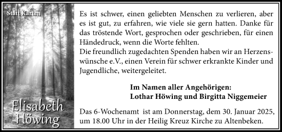 Traueranzeige von Elisabeth Höwing von Neue Westfälische und Westfalen-Blatt