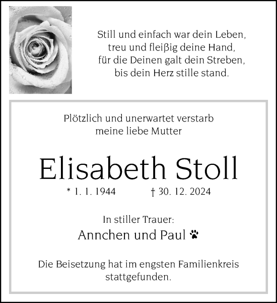 Traueranzeige von Elisabeth Stoll von Neue Westfälische und Westfalen-Blatt