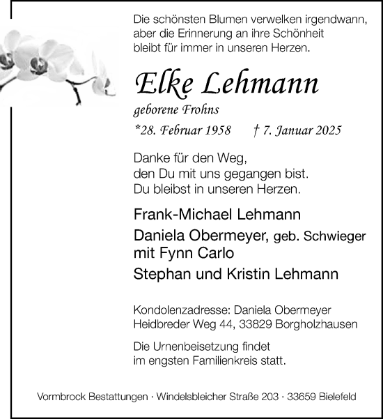 Traueranzeige von Elke Lehmann von Neue Westfälische und Westfalen-Blatt