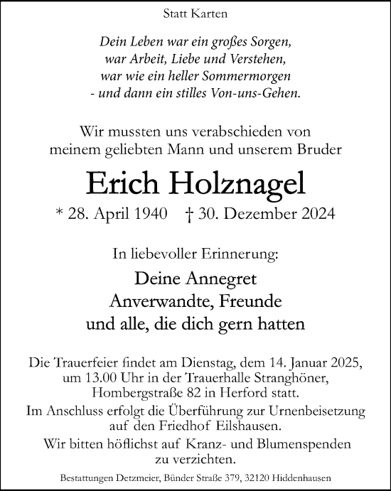 Traueranzeige von Erich Holznagel von Neue Westfälische