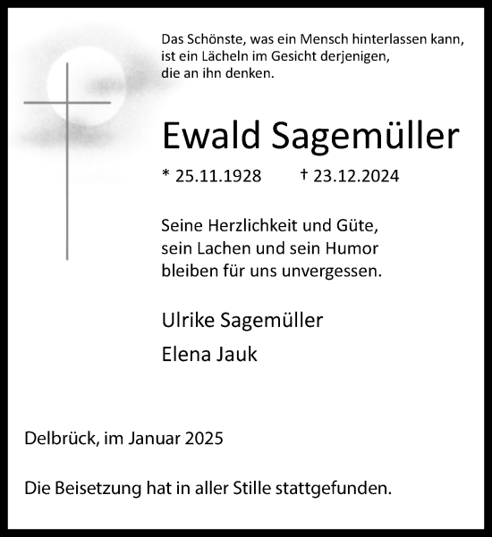 Traueranzeige von Ewald Sagemüller von Neue Westfälische und Westfalen-Blatt