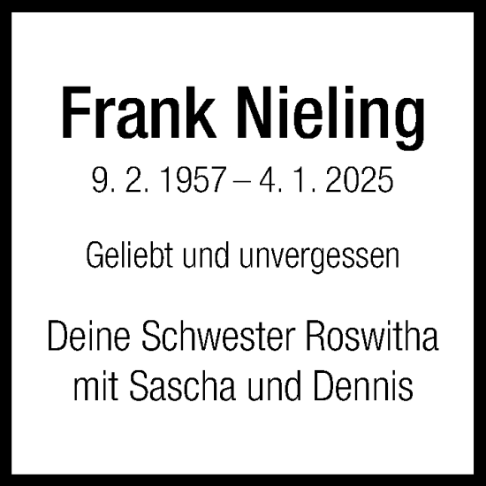 Traueranzeige von Frank Nieling von Neue Westfälische und Westfalen-Blatt