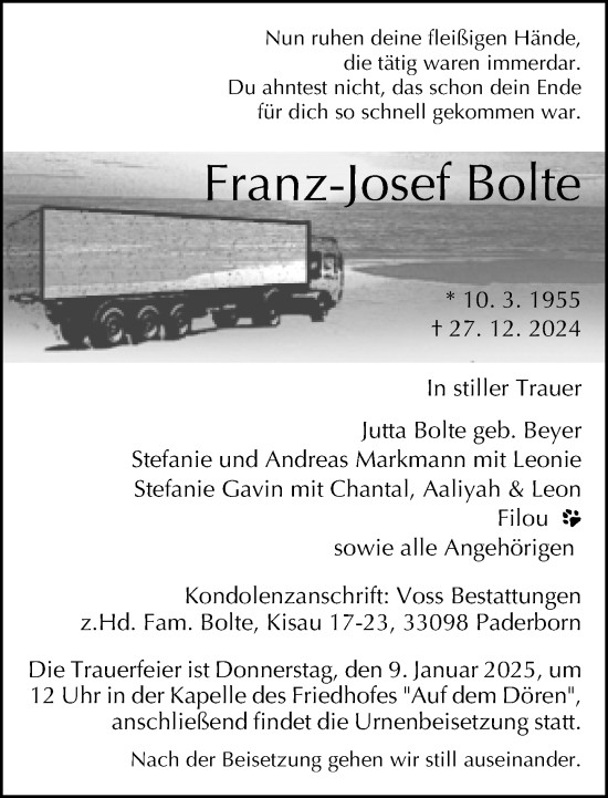 Traueranzeige von Franz-Josef Bolte von Neue Westfälische