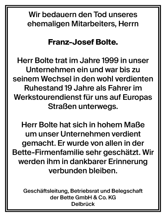 Traueranzeige von Franz-Josef Bolte von Neue Westfälische