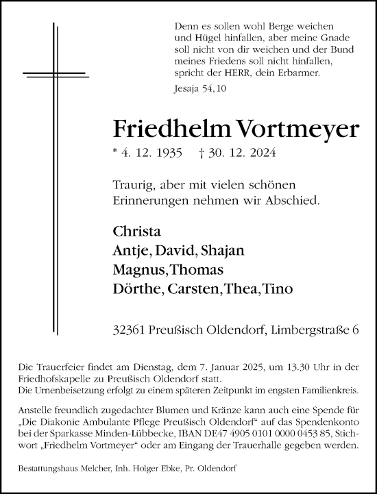 Traueranzeige von Friedhelm Vortmeyer von Neue Westfälische