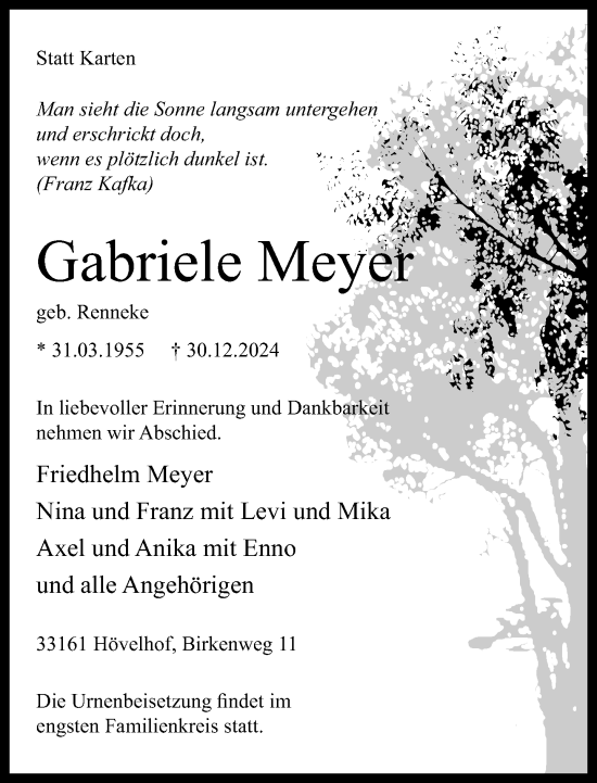 Traueranzeige von Gabriele Meyer von Neue Westfälische