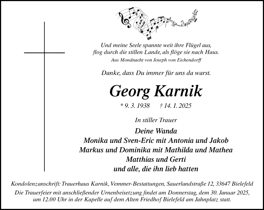  Traueranzeige für Georg Karnik vom 18.01.2025 aus Neue Westfälische und Westfalen-Blatt