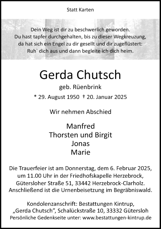 Traueranzeige von Gerda Chutsch von Neue Westfälische und Westfalen-Blatt