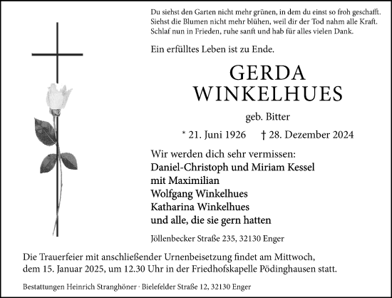 Traueranzeige von Gerda Winkelhues von Neue Westfälische