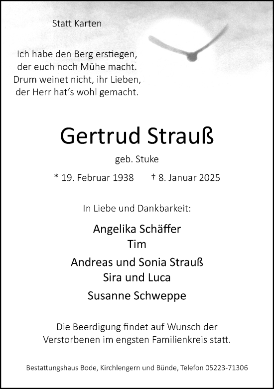 Traueranzeige von Gertrud Strauß von Neue Westfälische