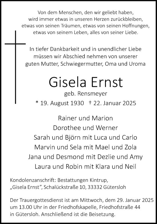 Traueranzeige von Gisela Ernst von Neue Westfälische und Westfalen-Blatt