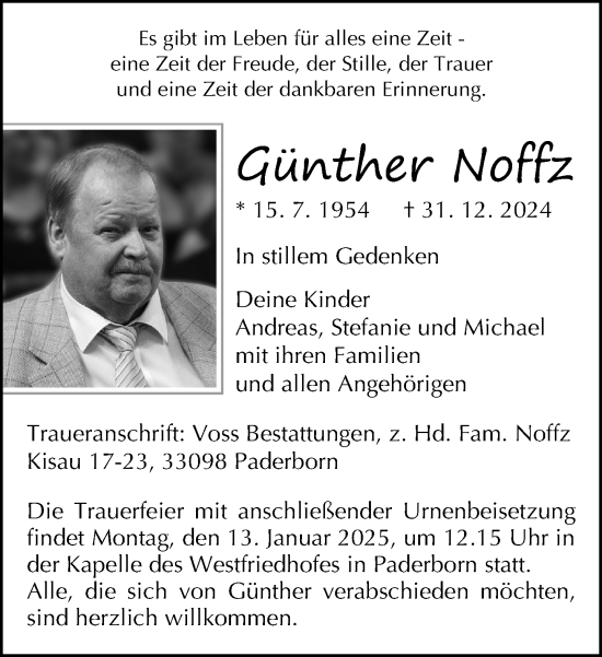 Traueranzeige von Günther Noffz von Neue Westfälische