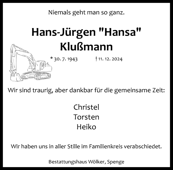 Traueranzeige von Hans-Jürgen Klußmann von Neue Westfälische