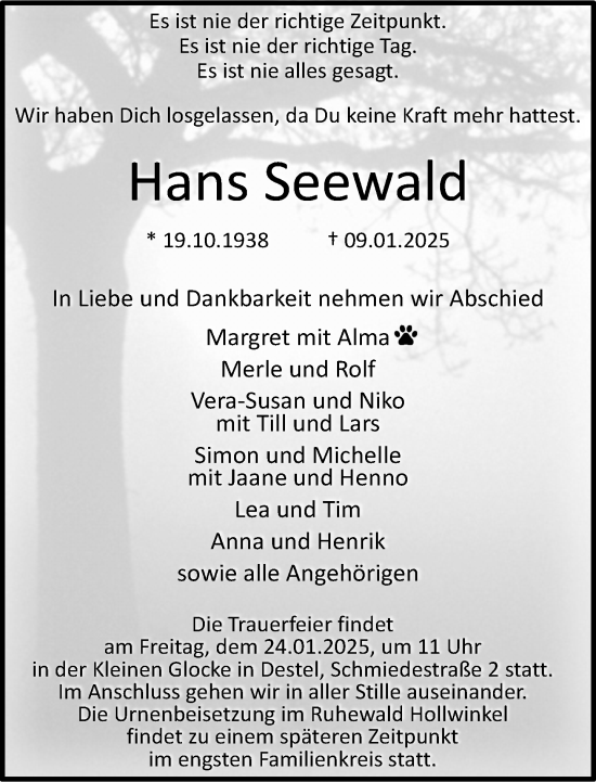 Traueranzeige von Hans Seewald von Neue Westfälische