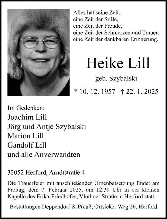 Traueranzeige von Heike Lill von Neue Westfälische und Westfalen-Blatt