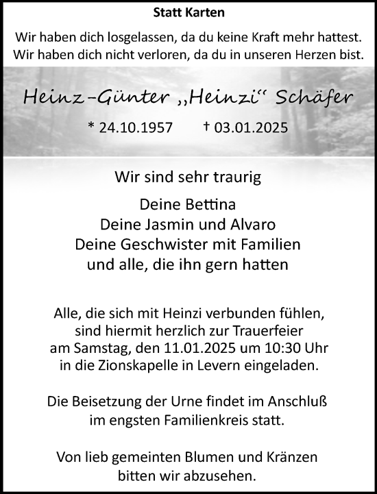 Traueranzeige von Heinz-Günter Schäfer von Neue Westfälische