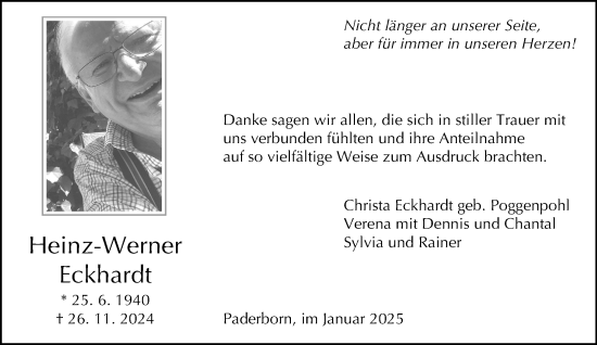 Traueranzeige von Heinz-Werner Eckhardt von Neue Westfälische