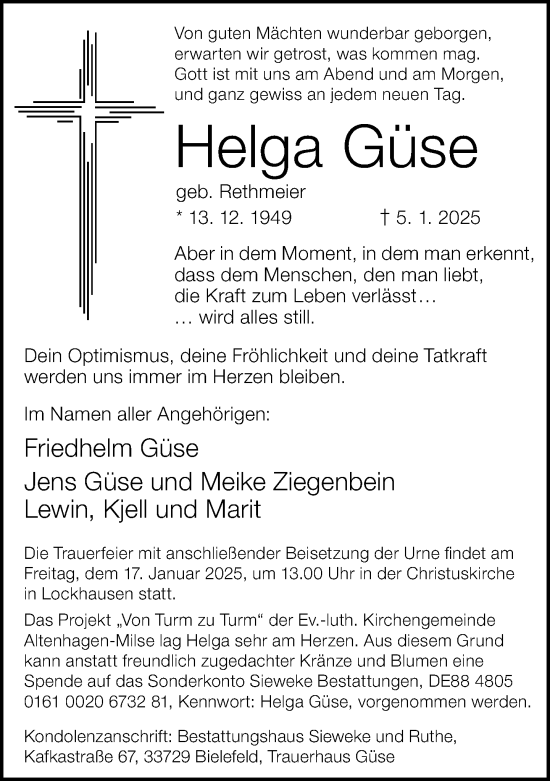 Traueranzeige von Helga Güse