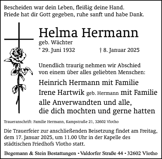 Traueranzeige von Helma Hermann von Neue Westfälische