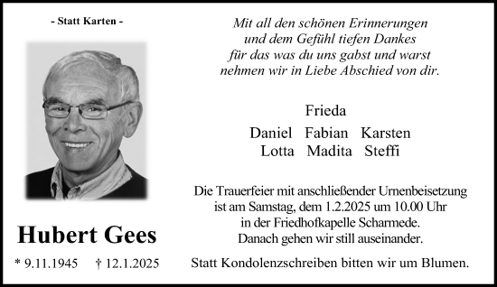 Traueranzeige von Hubert Gees von Neue Westfälische und Westfalen-Blatt