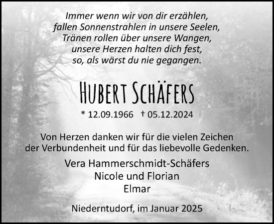 Traueranzeige von Hubert Schäfers von Neue Westfälische