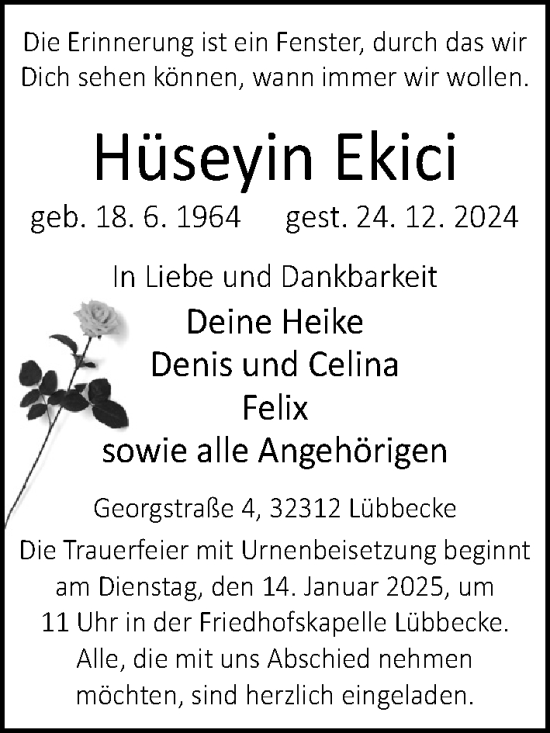 Traueranzeige von Hüseyin Ekici von Neue Westfälische