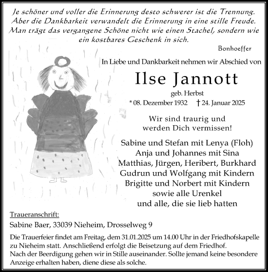 Traueranzeige von Ilse Jannott von Neue Westfälische und Westfalen-Blatt