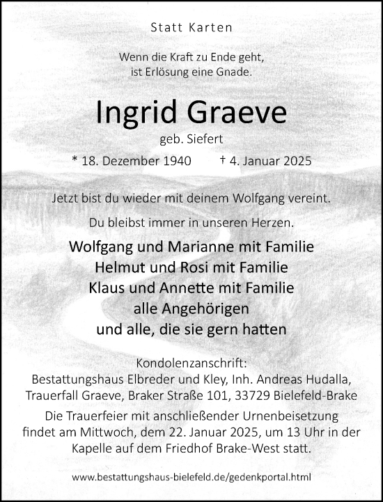 Traueranzeige von Ingrid Graeve von Neue Westfälische