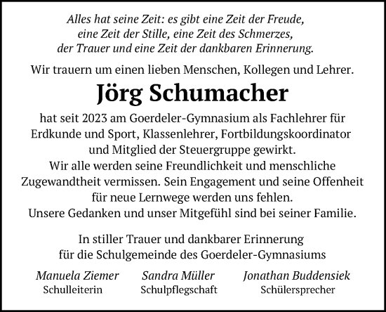 Traueranzeige von Jörg Schumacher von Neue Westfälische