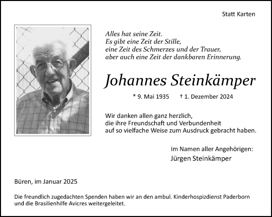 Traueranzeige von Johannes Steinkämper von Neue Westfälische und Westfalen-Blatt