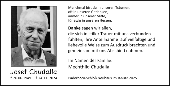 Traueranzeige von Josef Chudalla von Neue Westfälische und Westfalen-Blatt