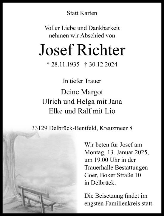 Traueranzeige von Josef Richter von Neue Westfälische