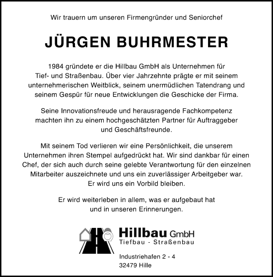 Traueranzeige von Jürgen Buhrmester von Neue Westfälische