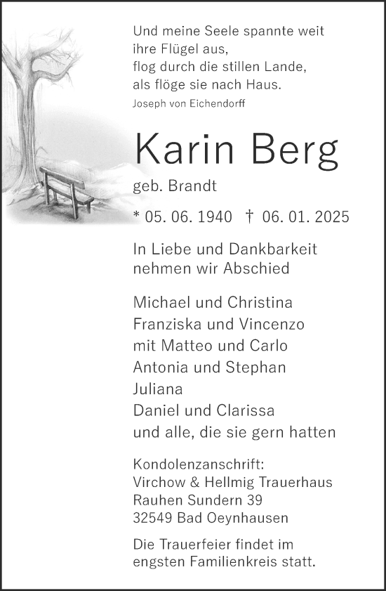 Traueranzeige von Karin Berg von Neue Westfälische