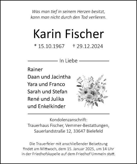 Traueranzeige von Karin Fischer von Neue Westfälische