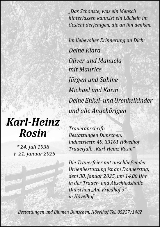 Traueranzeige von Karl-Heinz Rosin von Neue Westfälische und Westfalen-Blatt