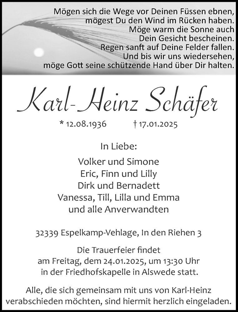  Traueranzeige für Karl-Heinz Schäfer vom 22.01.2025 aus Neue Westfälische und Westfalen-Blatt