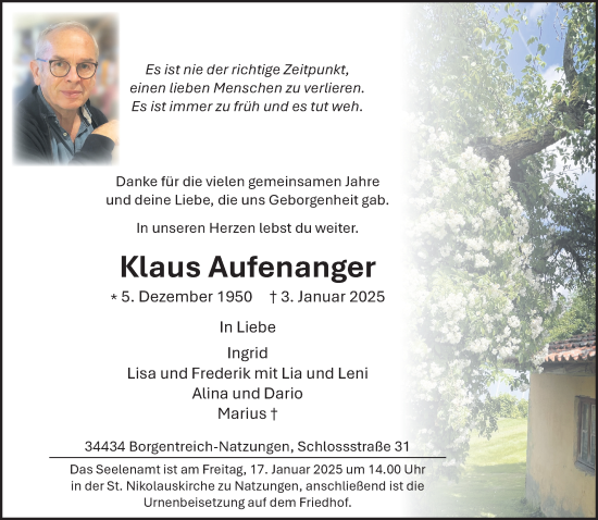 Traueranzeige von Klaus Aufenanger von Neue Westfälische