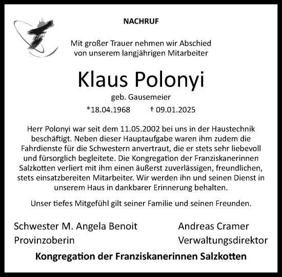 Traueranzeige von Klaus Polonyi von Neue Westfälische und Westfalen-Blatt