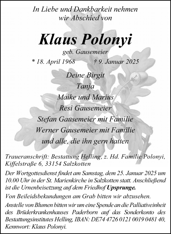 Traueranzeige von Klaus Polonyi von Neue Westfälische und Westfalen-Blatt