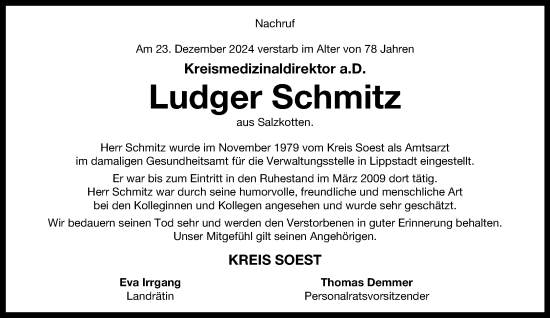 Traueranzeige von Ludger Schmitz von Neue Westfälische
