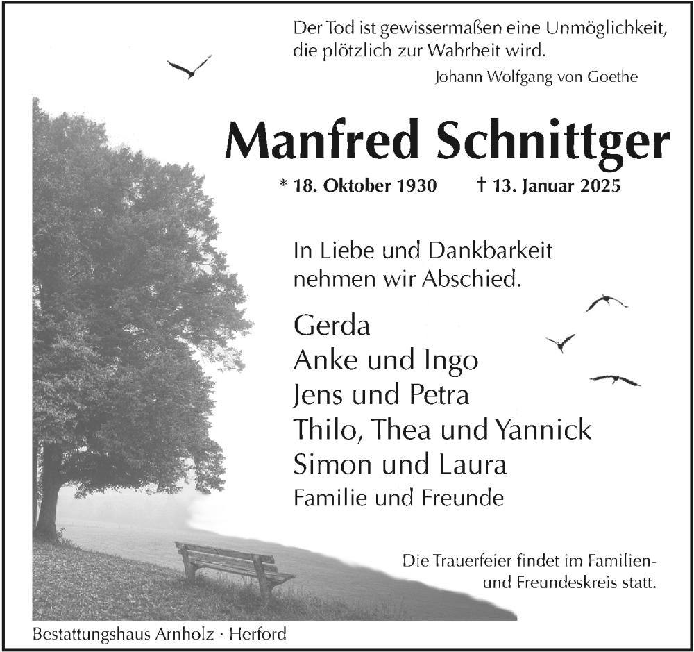  Traueranzeige für Manfred Schnittger vom 21.01.2025 aus Neue Westfälische und Westfalen-Blatt