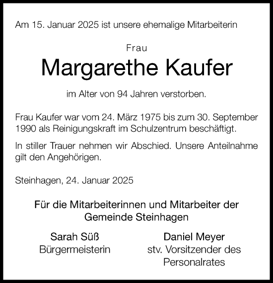 Traueranzeige von Margarethe Kaufer von Neue Westfälische und Westfalen-Blatt