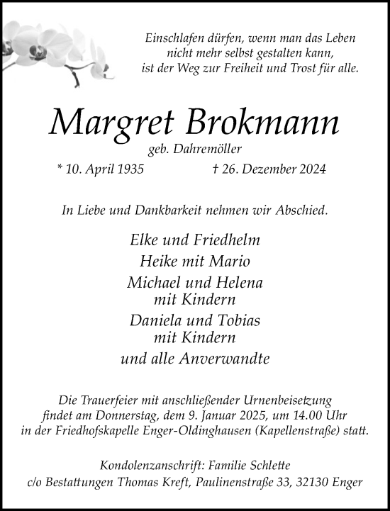 Traueranzeige von Margret Brokmann von Neue Westfälische