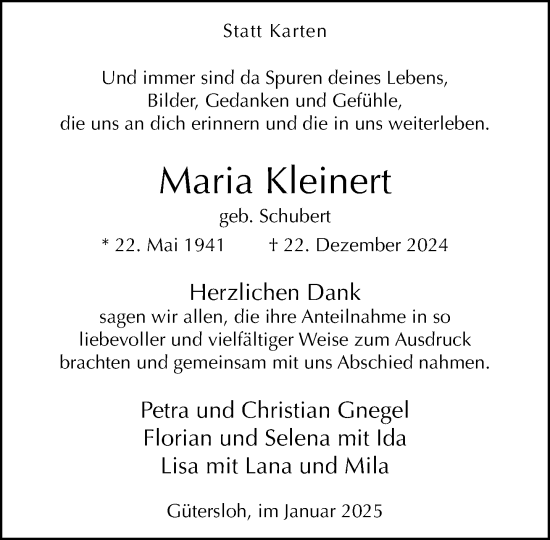 Traueranzeige von Maria Kleinert von Neue Westfälische und Westfalen-Blatt