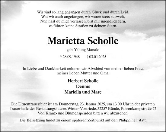 Traueranzeige von Marietta Scholle von Neue Westfälische